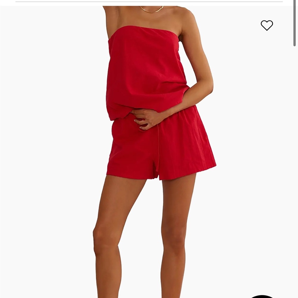 Beach riot Red Strapless Top and Shorts Set